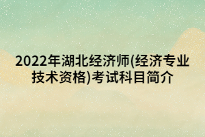 2022年湖北經(jīng)濟師(經(jīng)濟專業(yè)技術(shù)資格)考試科目簡介